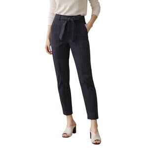 Rebecca Taylor Belted Twill Work Pants Size 26 Navy Blue Preppy Modern Career
